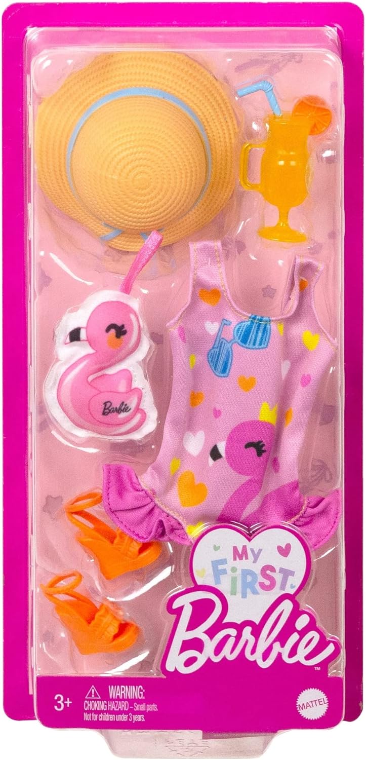 Barbie Clothes, Preschool Toys, My First Fashion Pack, Swimsuit and Flamingo, Easy Dress-Up Play, Beach Accessories