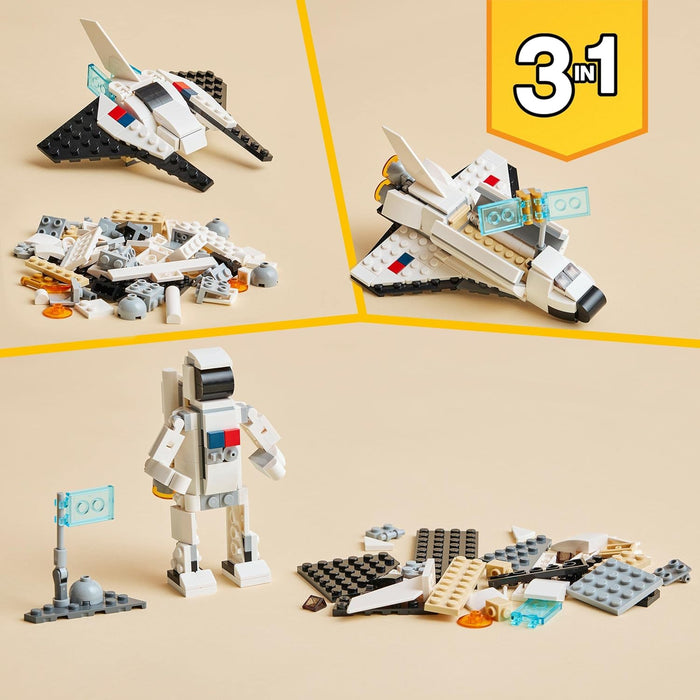 LEGO 31134 Creator 3in1 Spaceshuttle Spielzeug zum Astronauten zum Raumschiff, Konstruktionsspielzeug für Kinder, Jungen, Mädchen ab 6 Jahren, kreative Geschenkidee