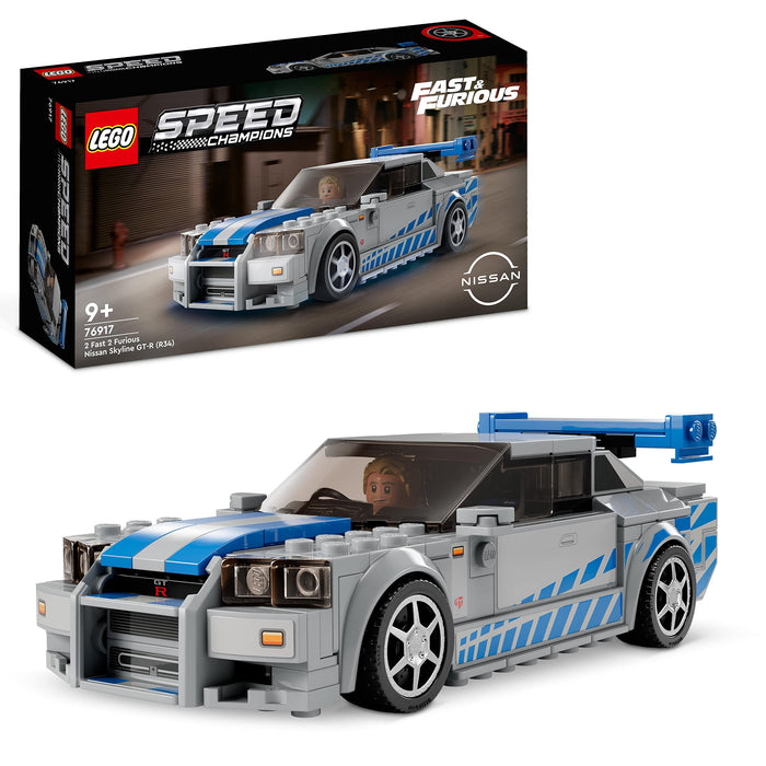 LEGO Speed Champions Nissan Skyline GT-R (R34) de 2 Fast 2 Furious, Maqueta de Coche Juguete para Construir, Minifigura de Brian O'Conner, Set 2023, Regalo para Niños y Niñas de 9 Años o Más 76917