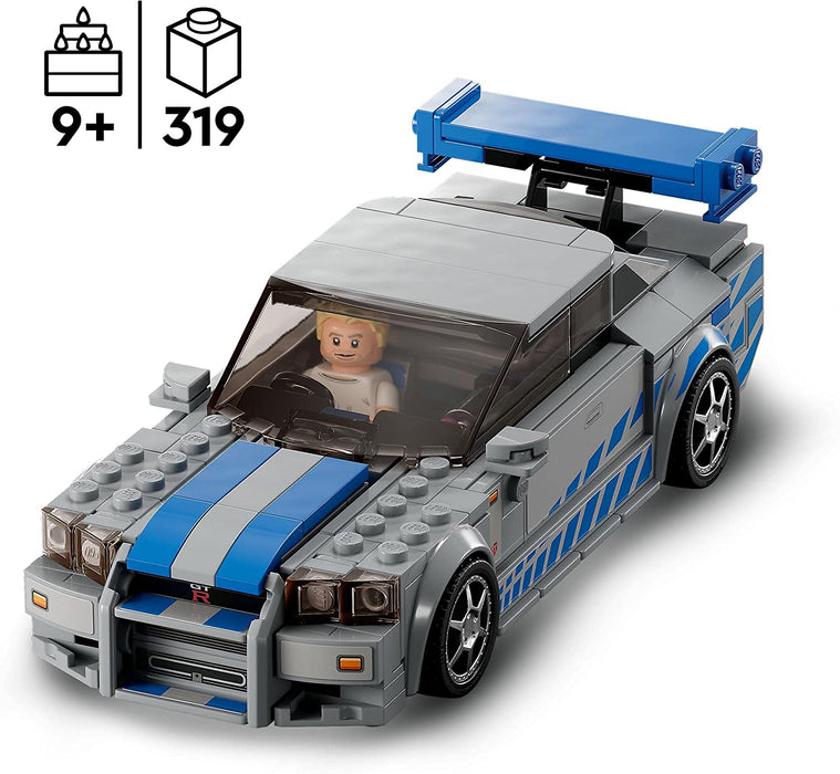 LEGO Speed Champions Nissan Skyline GT-R (R34) de 2 Fast 2 Furious, Maqueta de Coche Juguete para Construir, Minifigura de Brian O'Conner, Set 2023, Regalo para Niños y Niñas de 9 Años o Más 76917