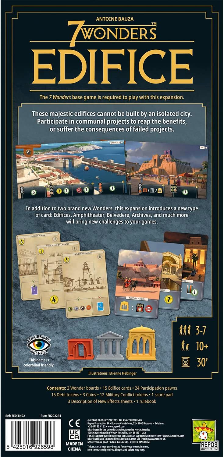 7 Wonders Edifice Board Game Expansion | Ancient Civilization Building Strategy Game | Fun Family Game for Kids and Adults | Ages 10+ | 3-7 Players | Avg. Playtime 30 Mins | Made by Repos Production