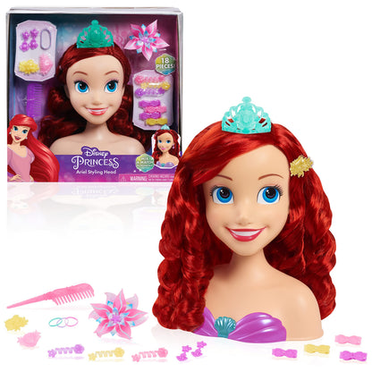 Disney Princess Ariel Styling Head, 18-pieces, Pretend Play, Officially Licenced Kids Toys for Ages 3 Up