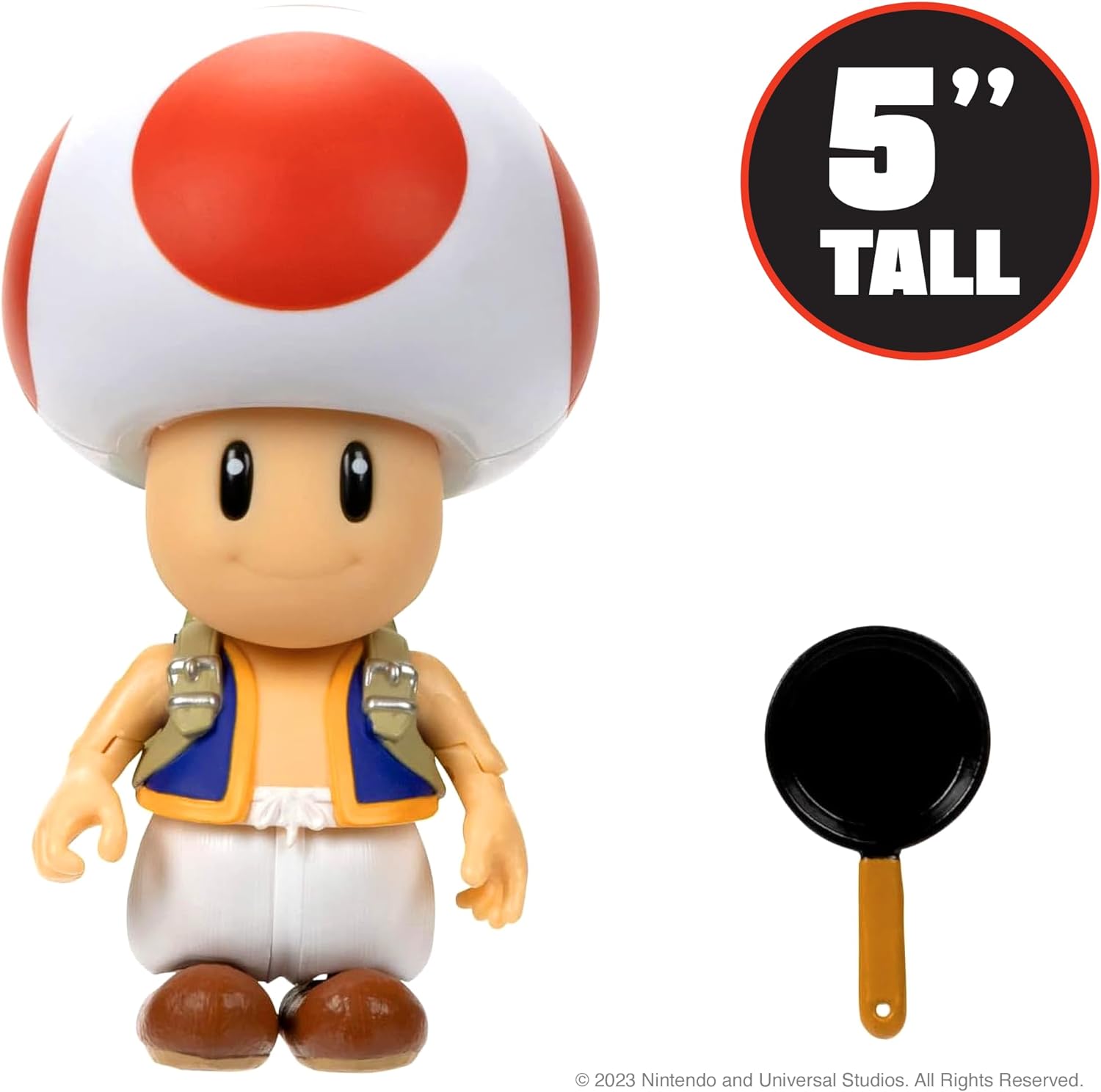 The Super Mario Bros. Movie - 5 Inch Action Figures Series 1 – Toad Figure with Frying Pan Accessory
