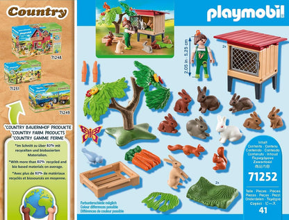 Playmobil 71252 Country Rabbit Hutch, Farm Animal Play Sets, Sustainable Toys, Fun Imaginative Role-Play, PlaySets Suitable for Children Ages 4+