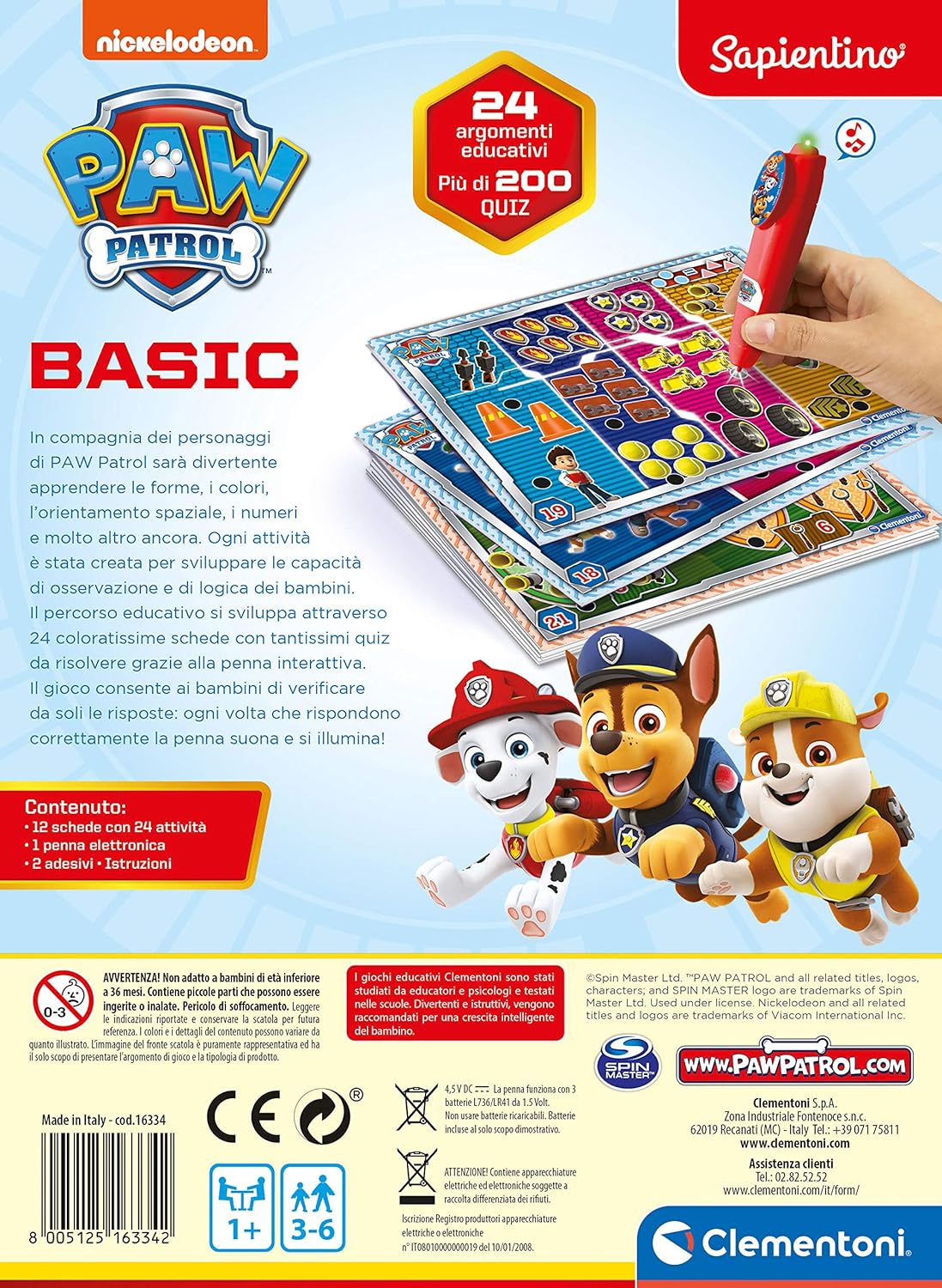Clementoni- Paw Patrol Educational Quiz Game: Fun Learning Card Game with 200+ Activities (3-6+ Years