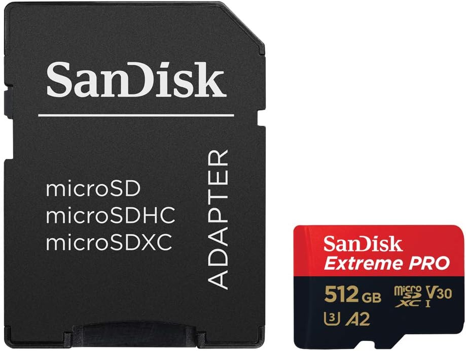 SanDisk Extreme PRO 512 GB MicroSDXC UHS‐I‐Kaart Met SD-Adapter (A2 App Performance, 2 Jaar RescuePRO Deluxe Software, Leessnelheden Tot 200 MB/s, Class 10, UHS-I, U3, V30, 30 Jaar Garantie) Zwart