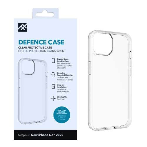 ZAGG iFrogz Defence Protective Case Compatible with iPhone 14, Durable, Snap On, Smudge Resistant, Slim, Recycled, Clear