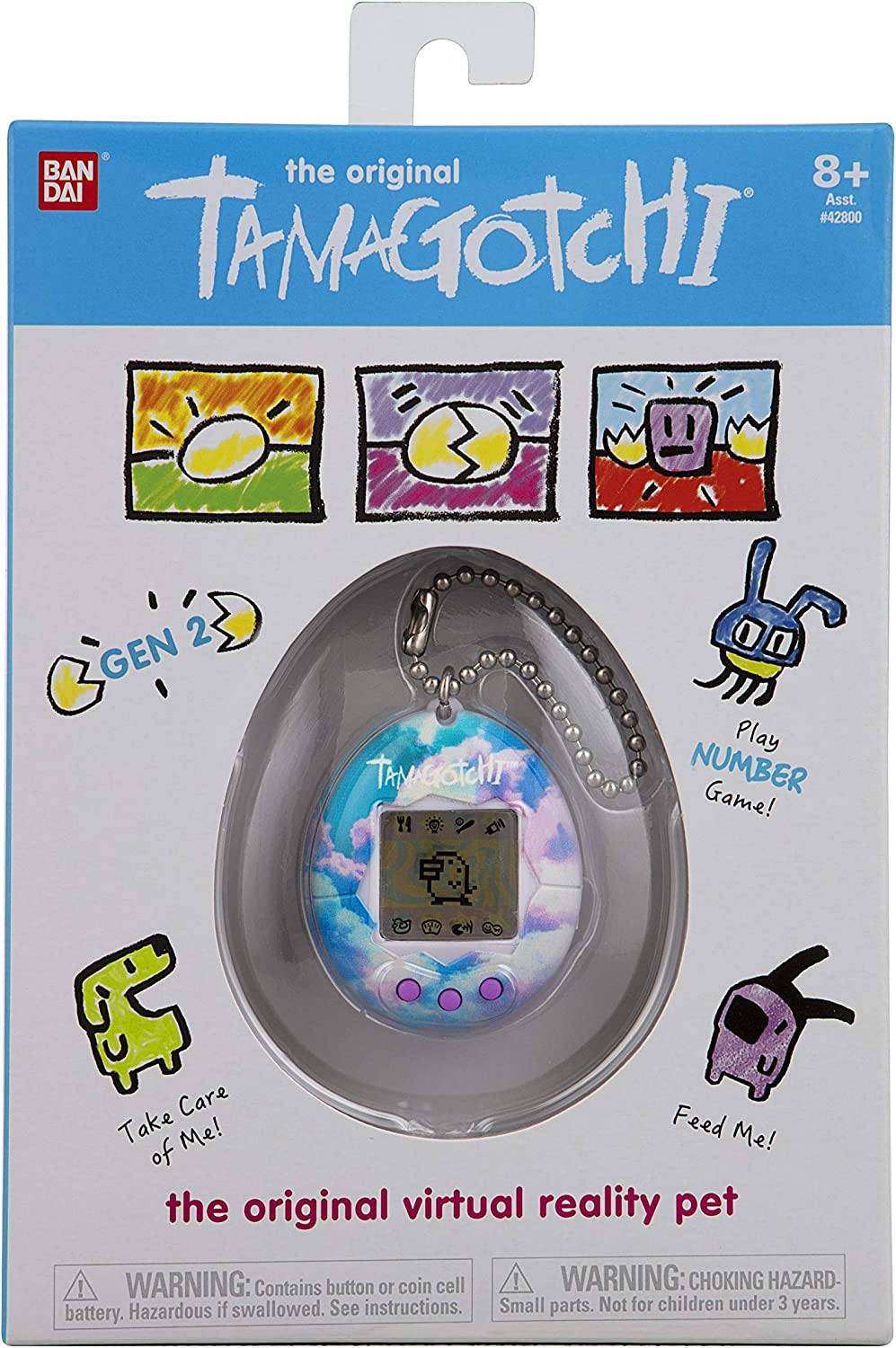 TAMAGOTCHI Original Bandai Sky Shell with Chain - The Original Virtual Reality Pet 42948NBNP, Blue