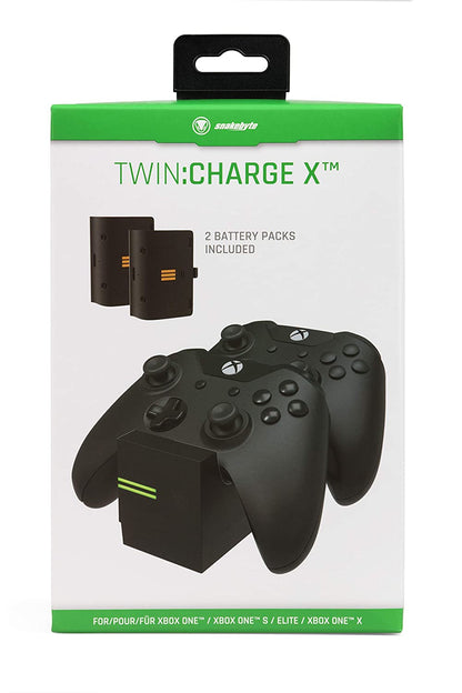 snakebyte Xbox One TWINCHARGE X - black - charger / charging station for Xbox One S / X / Elite Controller / Gamepads, 2 rechargeable batteries 800mAh, dual channel charge, LED charge status indicator Black Xbox one