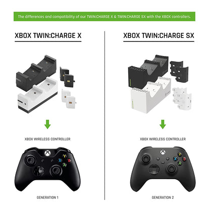 snakebyte Xbox One TWINCHARGE X - black - charger / charging station for Xbox One S / X / Elite Controller / Gamepads, 2 rechargeable batteries 800mAh, dual channel charge, LED charge status indicator Black Xbox one