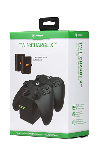 snakebyte Xbox One TWINCHARGE X - black - charger / charging station for Xbox One S / X / Elite Controller / Gamepads, 2 rechargeable batteries 800mAh, dual channel charge, LED charge status indicator Black Xbox one