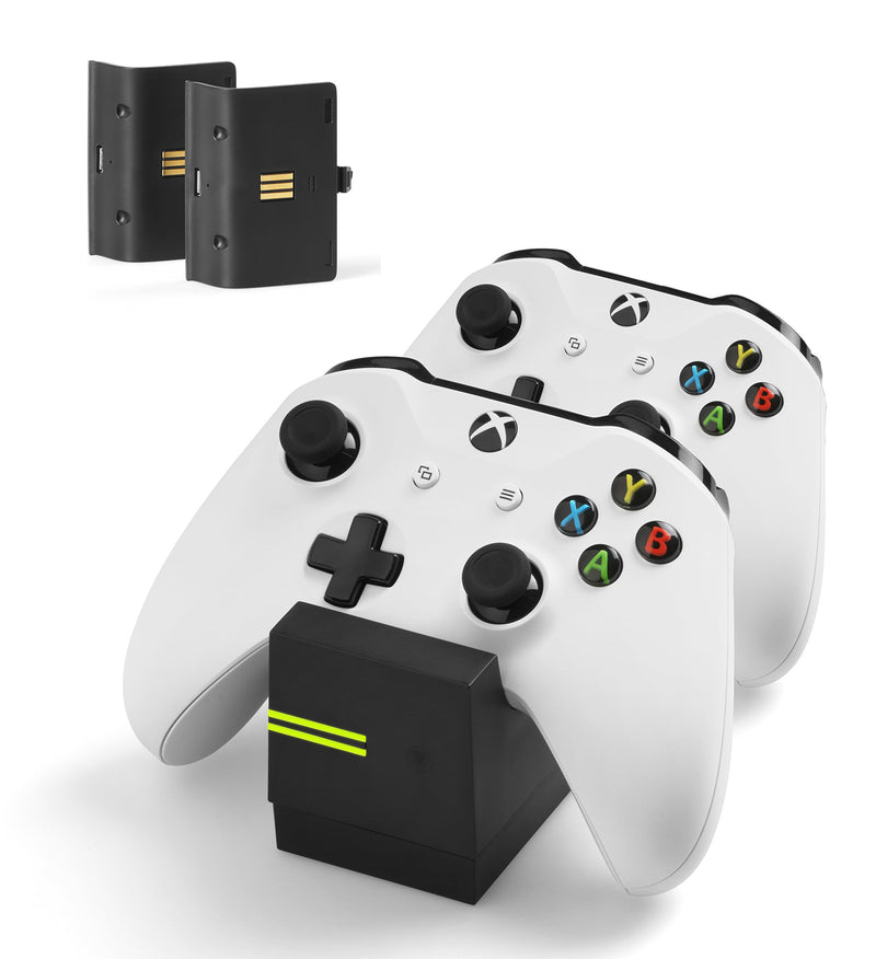 snakebyte Xbox One TWINCHARGE X - black - charger / charging station for Xbox One S / X / Elite Controller / Gamepads, 2 rechargeable batteries 800mAh, dual channel charge, LED charge status indicator Black Xbox one