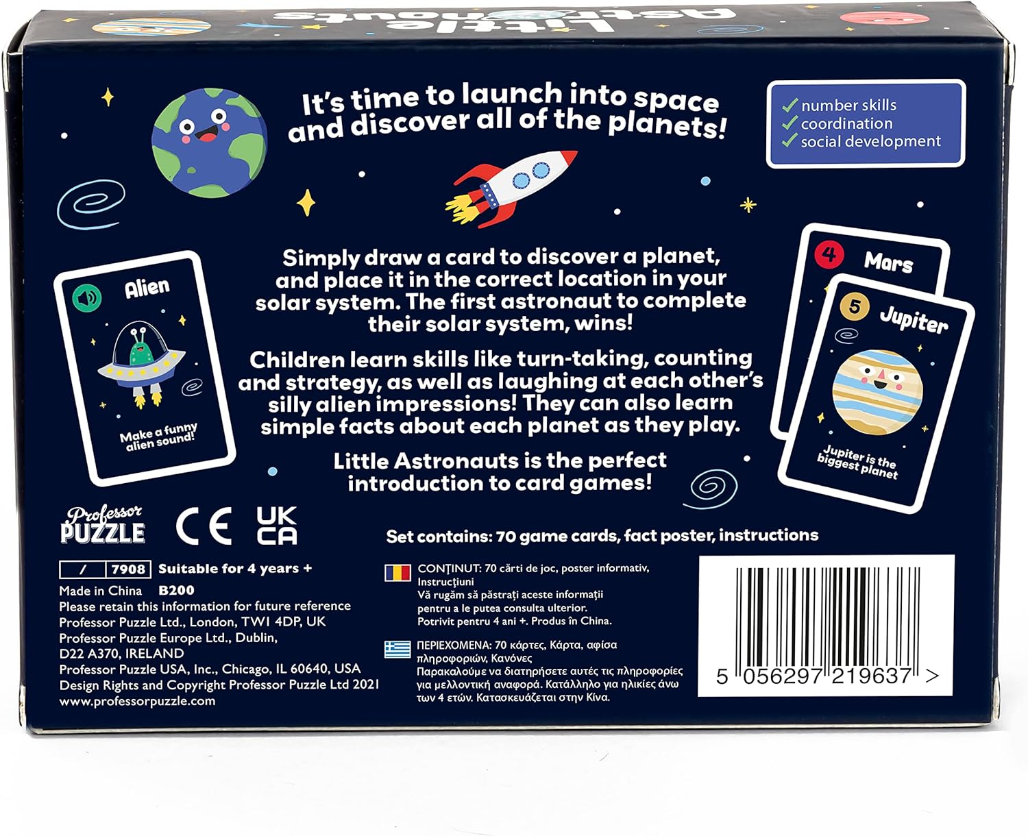 Professor Puzzle | Little Astronauts | Card Game | Ages 4+ | 2-5 Players | 10 Minutes Playing Time