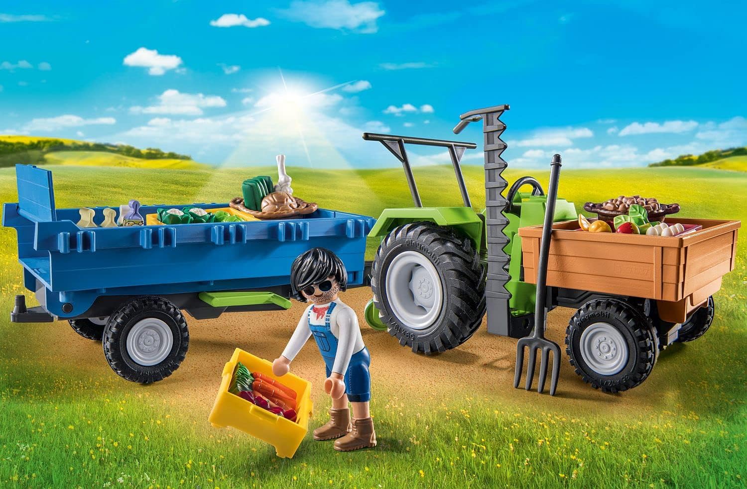 Playmobil 71249 Country Tractor with Harvesting Trailer, farm animal play sets, sustainable toys, fun imaginative role play, playsets suitable for children ages 4+