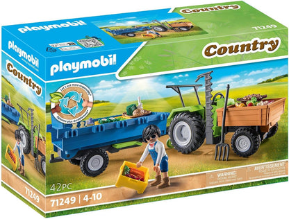 Playmobil 71249 Country Tractor with Harvesting Trailer, farm animal play sets, sustainable toys, fun imaginative role play, playsets suitable for children ages 4+