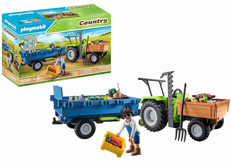 Playmobil 71249 Country Tractor with Harvesting Trailer, farm animal play sets, sustainable toys, fun imaginative role play, playsets suitable for children ages 4+