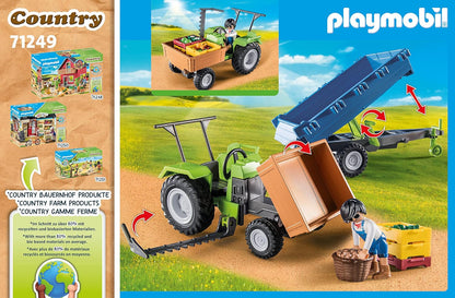 Playmobil 71249 Country Tractor with Harvesting Trailer, farm animal play sets, sustainable toys, fun imaginative role play, playsets suitable for children ages 4+