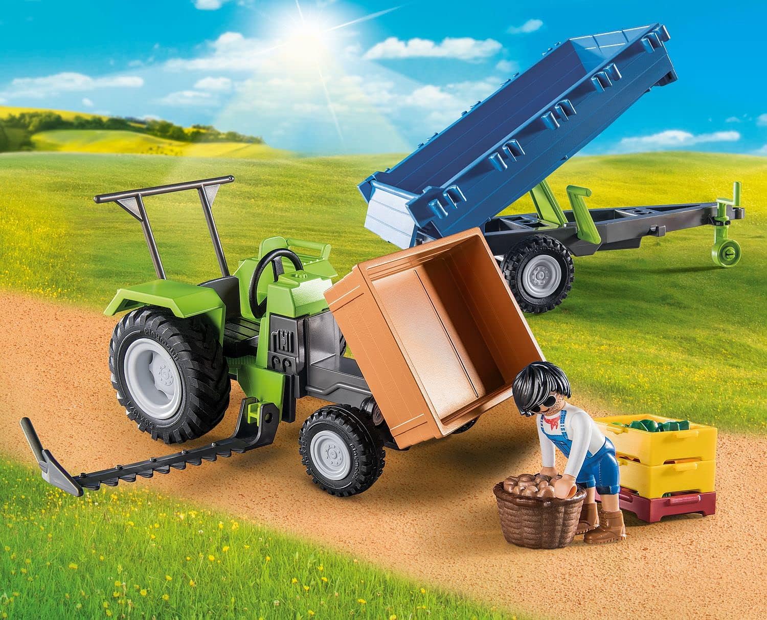 Playmobil 71249 Country Tractor with Harvesting Trailer, farm animal play sets, sustainable toys, fun imaginative role play, playsets suitable for children ages 4+
