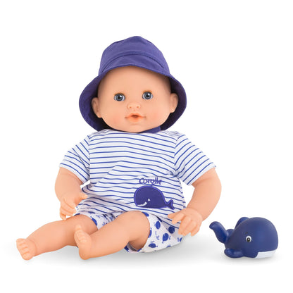 Corolle Ma Premier Poupon Bath Boy Marin, Soft Body Bath Doll with Bath Animal, Sleeping Eyes, Vanilla Fragrance, Removable Clothes, 30 cm, from 18 Months