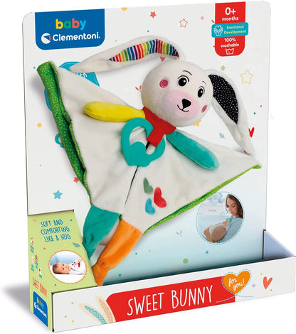Clementoni Conejo Peluche y Despertador, Regalo de Nacimiento, Educativo para bebé, Juguete de 0 Meses, Juego de Primera Edad, 100% Lavable a máquina, Estampado Animal, Multicolor (17791