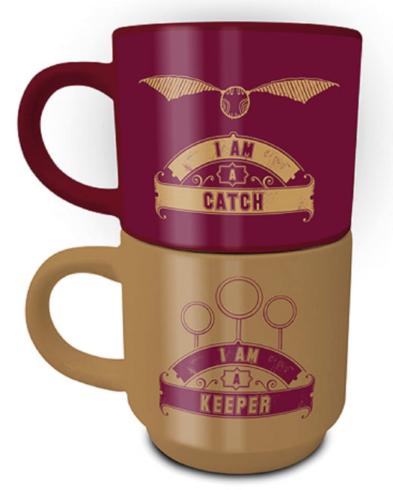 Pyramid International Harry Potter Set of 2 Mugs, Quidditch Catch and Keeper Stacking Mug Set - Official Merchandise