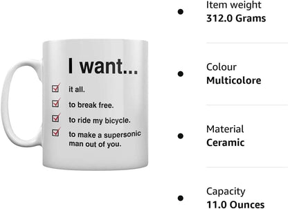 Queen MG25898 (I Want Checklist) Mug, Multicolored
