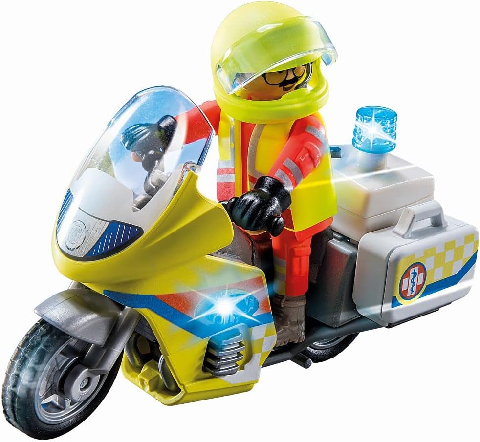 Playmobil 71205 Rescue - Emergency Motorcycle with Flashing Lights, emergency services toy set,emergency vehicle,child's rescue toy playset suitable for ages 4+