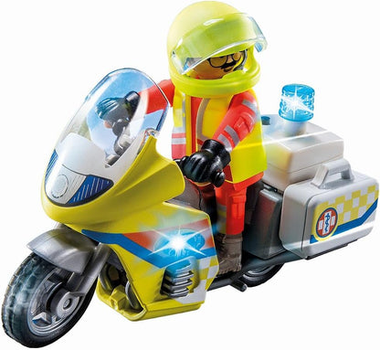 Playmobil 71205 Rescue - Emergency Motorcycle with Flashing Lights, emergency services toy set,emergency vehicle,child's rescue toy playset suitable for ages 4+