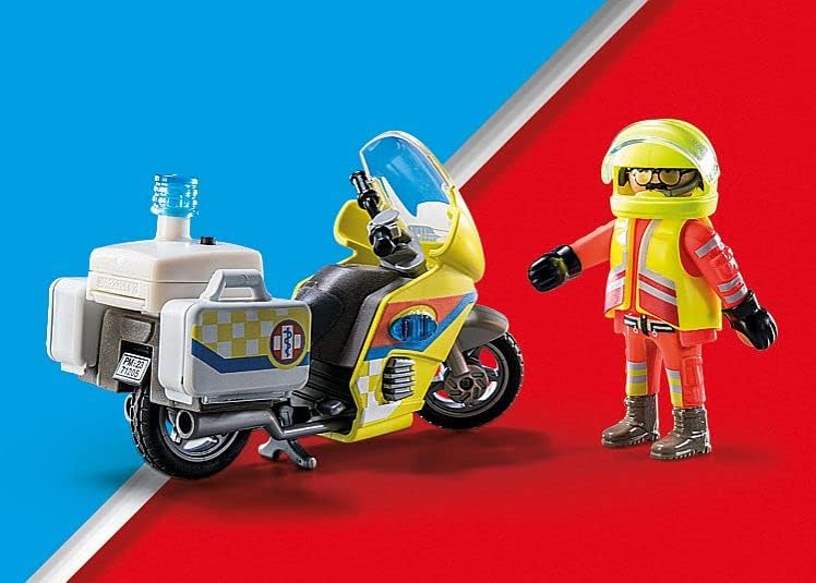 Playmobil 71205 Rescue - Emergency Motorcycle with Flashing Lights, emergency services toy set,emergency vehicle,child's rescue toy playset suitable for ages 4+