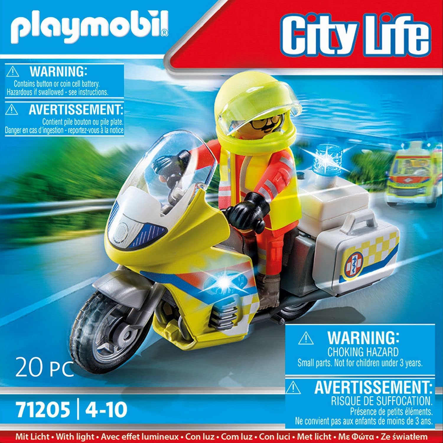 Playmobil 71205 Rescue - Emergency Motorcycle with Flashing Lights, emergency services toy set,emergency vehicle,child's rescue toy playset suitable for ages 4+