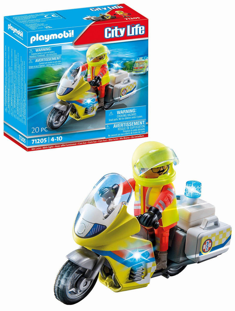 Playmobil 71205 Rescue - Emergency Motorcycle with Flashing Lights, emergency services toy set,emergency vehicle,child's rescue toy playset suitable for ages 4+