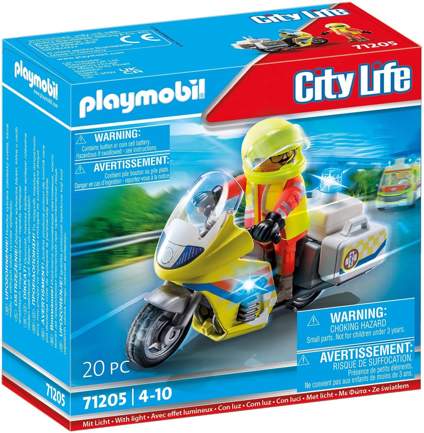 Playmobil 71205 Rescue - Emergency Motorcycle with Flashing Lights, emergency services toy set,emergency vehicle,child's rescue toy playset suitable for ages 4+