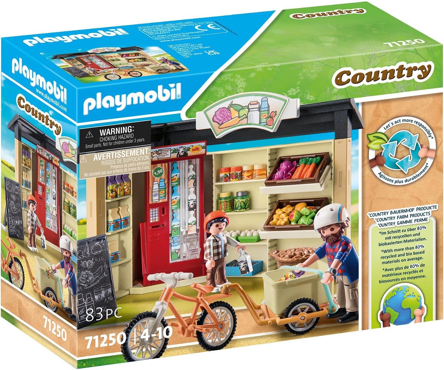 Playmobil 71250 Country Farm Shop, farm animal play sets, sustainable toys, fun imaginative role play, playsets suitable for children ages 4+