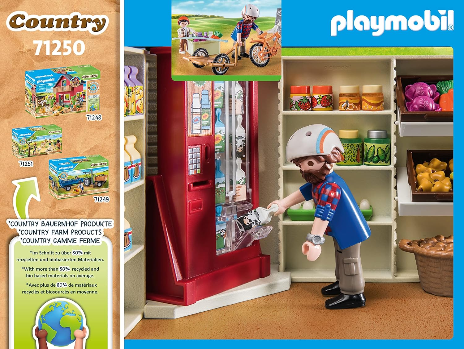 Playmobil 71250 Country Farm Shop, farm animal play sets, sustainable toys, fun imaginative role play, playsets suitable for children ages 4+
