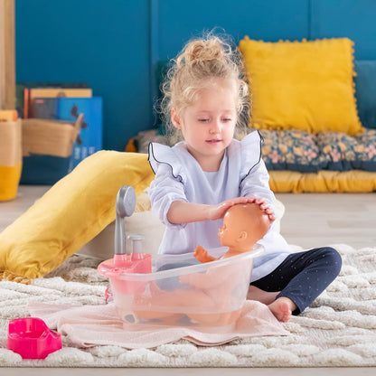 Corolle Emma Trink und Näss Badebaby, Vollvinylpuppe mit Schlafaugen, Trink und Nässfunktion, Schnuller, Flasche, Töpfchen, Vanilleduft, 36cm, ab 2 Jahren