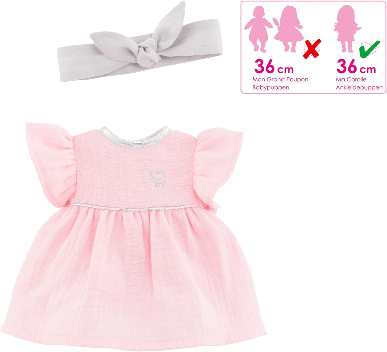 Corolle 9000212480 Robe Dress and Hairband, Doll Accessories, Doll Clothes, for All 36 cm Ma Dressing Dolls, from 4 Years, Pink