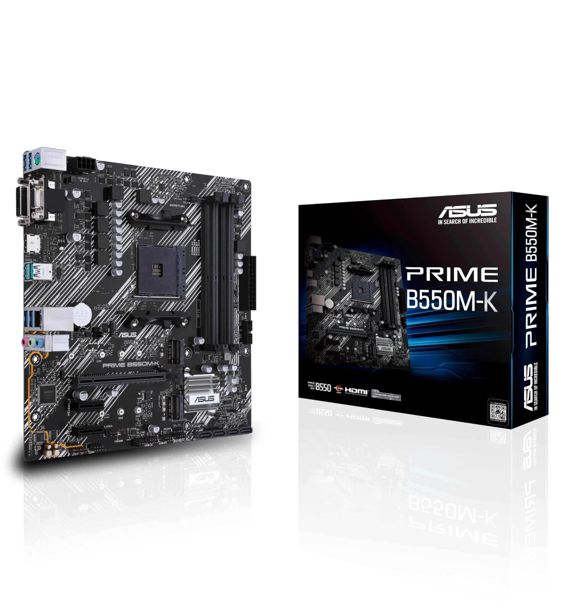ASUS PRIME B550M-K, AMD AM4, MATX, 128GB DDR4, 4DIMM, D-SUB, DVI-D, HDMI, PCIE