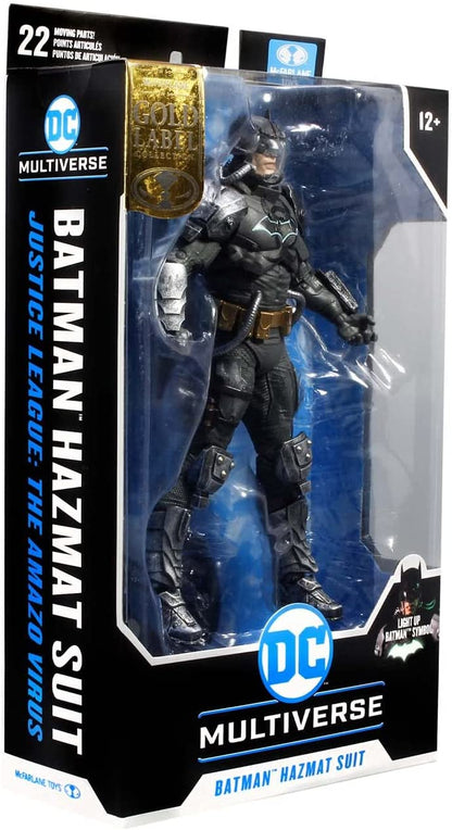 McFarlane Toys, DC Multiverse Batman Hazmat Suit Gold Label 7-inch Action Figure with Light up Logo, Collectible DC Batman Figure with Unique Collector Character Card – Ages 12+