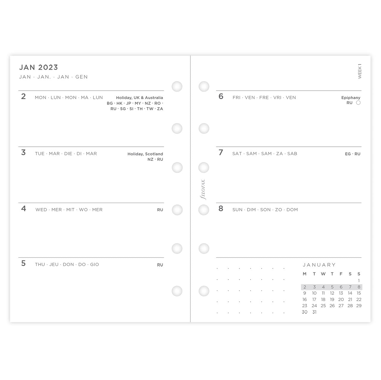 Filofax Pocket Minimal Week on Two Pages 2023 Diary, White (23-68290
