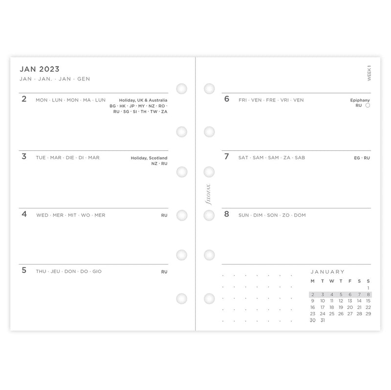 Filofax Pocket Minimal Week on Two Pages 2023 Diary, White (23-68290