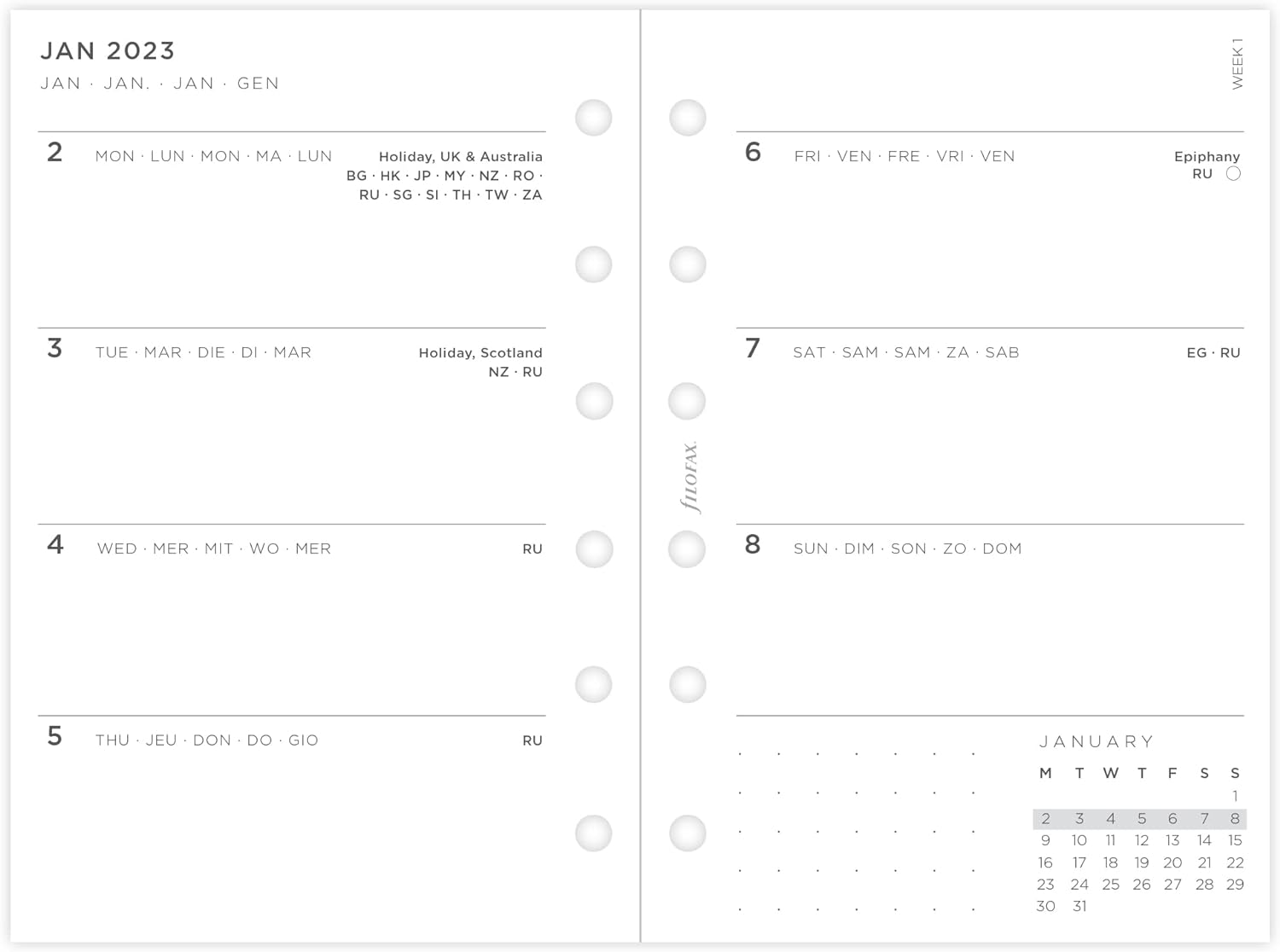 Filofax Pocket Minimal Week on Two Pages 2023 Diary, White (23-68290