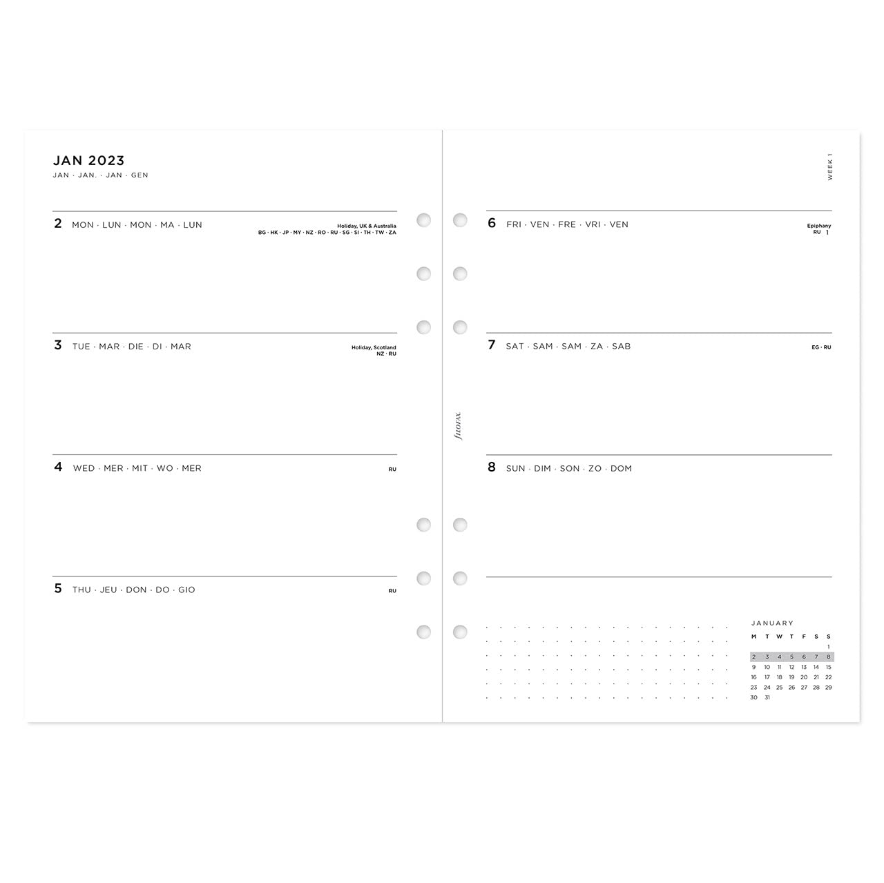 Filofax A5 Minimal Week on Two Pages 2023 Diary, White (23-68590