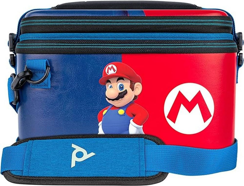 PDP Gaming Officially Licensed Switch Pull-N-Go Travel Case - Mario - Semi-Hardshell Protection - Protective PU Leather - Holds 14 Games and Controller - Works with Switch OLED and Lite Mario Blue
