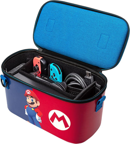 PDP Gaming Officially Licensed Switch Pull-N-Go Travel Case - Mario - Semi-Hardshell Protection - Protective PU Leather - Holds 14 Games and Controller - Works with Switch OLED and Lite Mario Blue