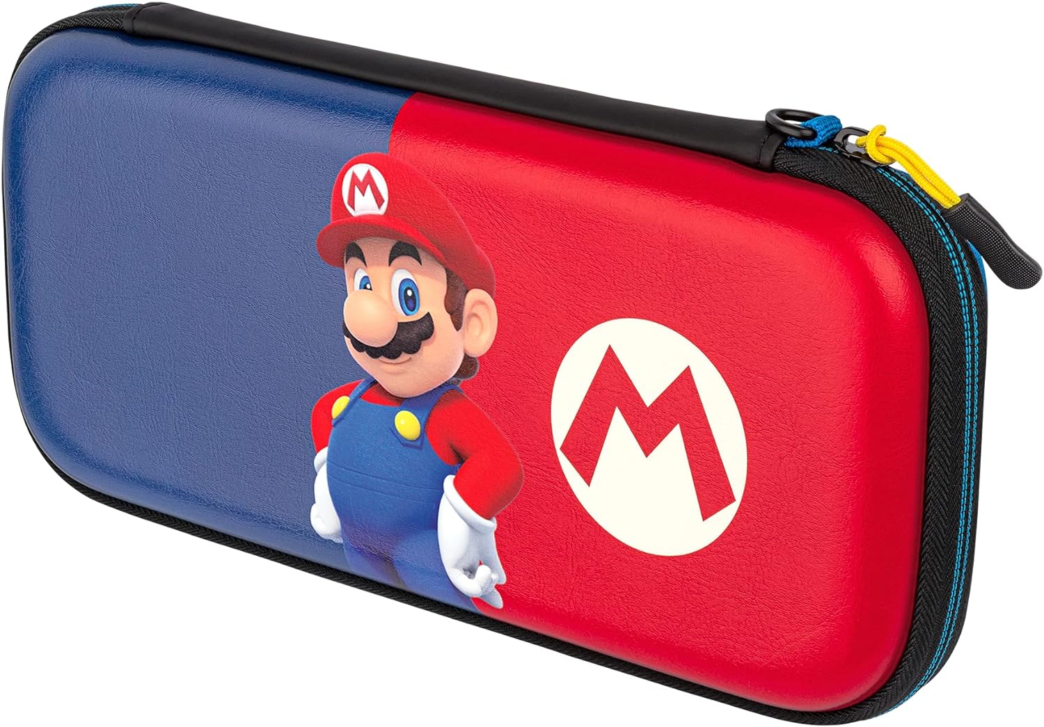 PDP Gaming Officially Licensed Switch Pull-N-Go Travel Case - Mario - Semi-Hardshell Protection - Protective PU Leather - Holds 14 Games and Controller - Works with Switch OLED and Lite Mario Blue