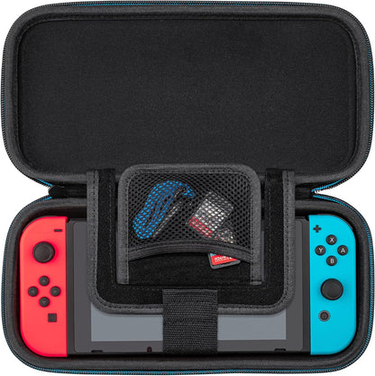 PDP Gaming Officially Licensed Switch Pull-N-Go Travel Case - Mario - Semi-Hardshell Protection - Protective PU Leather - Holds 14 Games and Controller - Works with Switch OLED and Lite Mario Blue