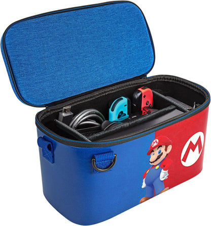 PDP Gaming Officially Licensed Switch Pull-N-Go Travel Case - Mario - Semi-Hardshell Protection - Protective PU Leather - Holds 14 Games and Controller - Works with Switch OLED and Lite Mario Blue