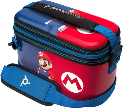 PDP Gaming Officially Licensed Switch Pull-N-Go Travel Case - Mario - Semi-Hardshell Protection - Protective PU Leather - Holds 14 Games and Controller - Works with Switch OLED and Lite Mario Blue
