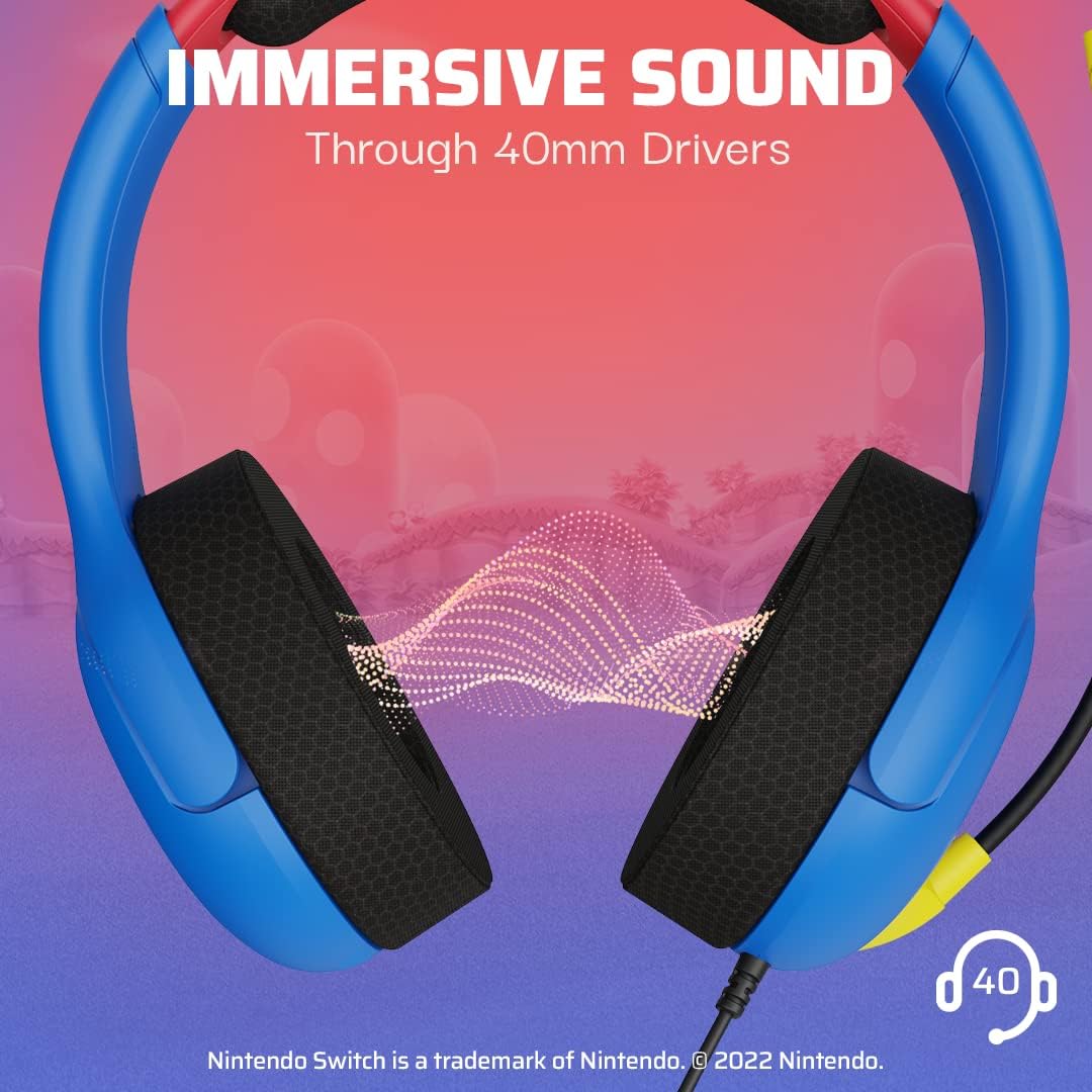PDP Gaming AIRLITE Stereo Headset with Mic for Nintendo Switch - PC, iPad, Mac, Laptop Compatible - Noise Cancelling Microphone, Lightweight, Soft Comfort On Ear Headphones - MARIO Mario Red