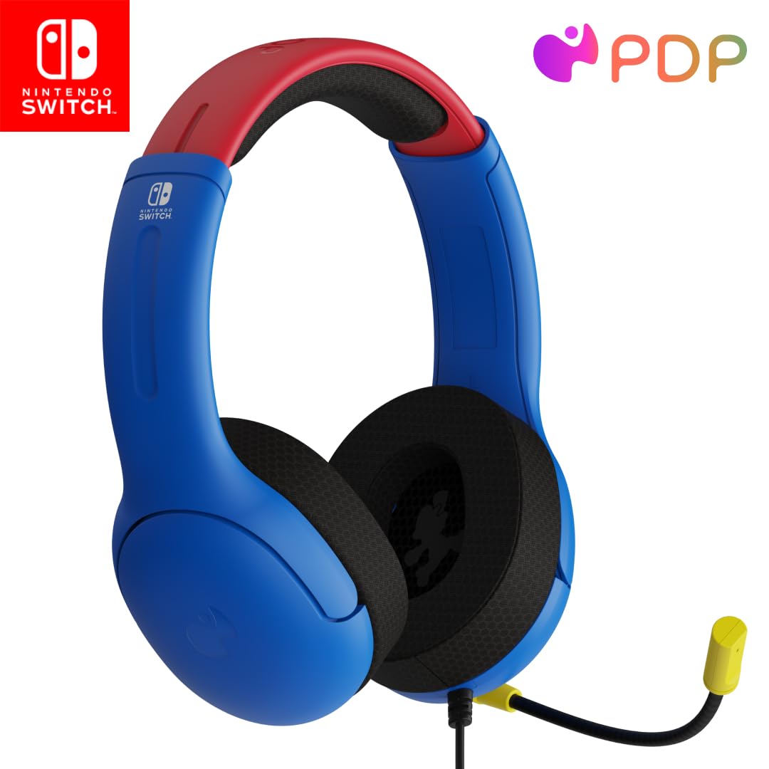 PDP Gaming AIRLITE Stereo Headset with Mic for Nintendo Switch - PC, iPad, Mac, Laptop Compatible - Noise Cancelling Microphone, Lightweight, Soft Comfort On Ear Headphones - MARIO Mario Red